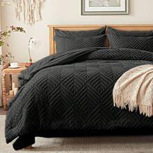 Zzlpp - 7 Piece Complete Duvet Set, Cream Tufted Bed In A Bag With Duvet And Sheets, All Season Boho Bedding Set With 1 Duvet, 2 Decorative Pillowcases, 2 - 黑色 - 查看 2