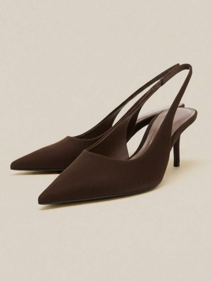 2026 Spring/Summer New Women's Pointed Toe Kitten Heel Mule Shoes, Comfortable Low Heel Sandals For Commuting - Coffee Brown - View 1