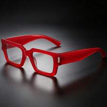 1 par de monturas de gafas sin lentes estilo callejero americano para mujer, color blanco crema, diseño rectangular de marco pequeño y grueso, monturas versátiles para accesorios de fotos en pareja - A - Ver 1