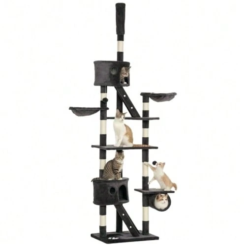 Hanging Cat Tree, Ceiling Height (240-260 Cm), For Large Cats, With Dark Grey Sisal Rope For Playing And Relaxing. - 深灰色 - 查看 1