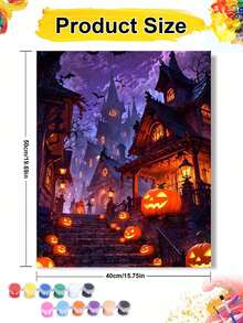 Halloween Pumpkin Castle DIY Number Painting Canvas Art Handmade Adult Home Wall Decor Holiday Birthday Gift Unique Artistic Room Decoration Set - Sets - View 10