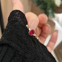 1件法式復古優雅奢華極簡高端立方氧化鋯橢圓形開口戒指，適合女性日常配戴 - 金色 - 查看 2