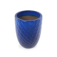 Large Handcrafted Ceramic Flower Pot, 42 Cm Diameter * 54 Cm Height, Royal Blue With Diamond Pattern, Breathable, Frost Resistant, With Drainage Holes For Large Indoor And Garden Plants. - A - 查看 12