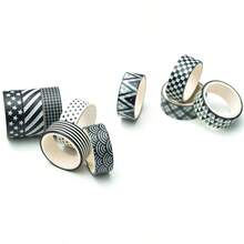 Basic Washi - Juego de 10 rollos de cintas adhesivas decorativas de punto y cuadrcula para revistas, planificadores, lbumes de recortes, envoltura de regalos, manualidades - negro Blanco - Ver 3