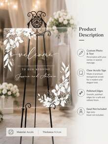 1PC Customizable Photo & Text Acrylic Wedding Welcome Sign, Exclusive Personalized Happy Forever Decorative Plaque, Suitable For Wedding Venue Decor, Wedding Decoration, Wedding Welcome Sign, Customized Wedding Crafts - Multicolor - View 2