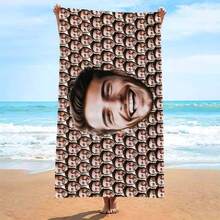 1 Personalized Photo/Text Beach Towel - Customizable Photo Pool Towel Blanket, Suitable For Uploading Personal Photos As A Unique Gift, Perfect For Beach, Bathing, Spa, And Travel Use - Black - View 1