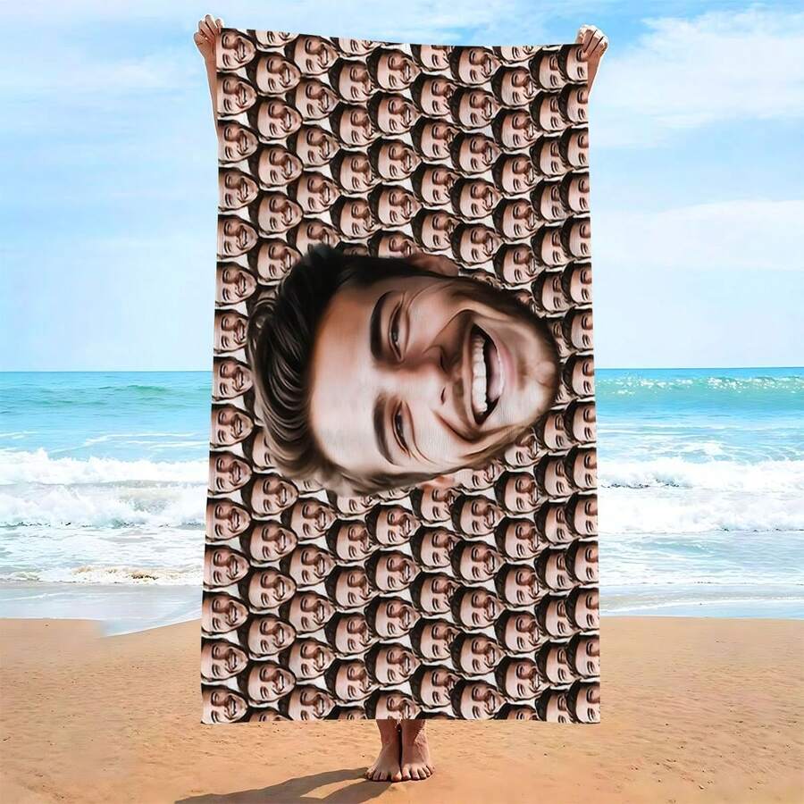 1 Personalized Photo/Text Beach Towel - Customizable Photo Pool Towel Blanket, Suitable For Uploading Personal Photos As A Unique Gift, Perfect For Beach, Bathing, Spa, And Travel Use - Black - View 1