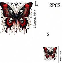 1pc/2pcs/3pcs Butterfly Skull Pattern Iron-On Heat Transfer Illustration Design DIY DTF Transfer Stickers, Washable Heat Press Decals, Suitable For T-Shirts, Pillows, Sweatshirts, Backpacks - Durable PVC Material For Halloween - Multicolor - View 4