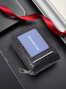 HOVI'S Men's Slim PU Card Holder - Stone Texture, Zipper Closure & Multiple Card Slots, Durable PU Material, Compact Portable Credit Card Organizer - Black - View 6