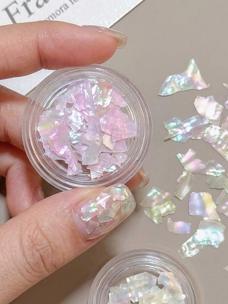 1盒超薄幻彩美甲貝殼碎片 彩色醋酸纖維美人魚雷射美甲飾品 極光鮑魚貝殼片 日韓DIY美甲裝飾