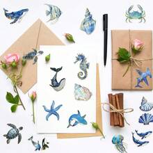 50pcs Ocean Creature Stickers With Gold Foil, Suitable For Laptop, Scrapbook, Journal, Water Bottle, Guitar, Helmet And Other DIY Decorations - 1 Set - View 7