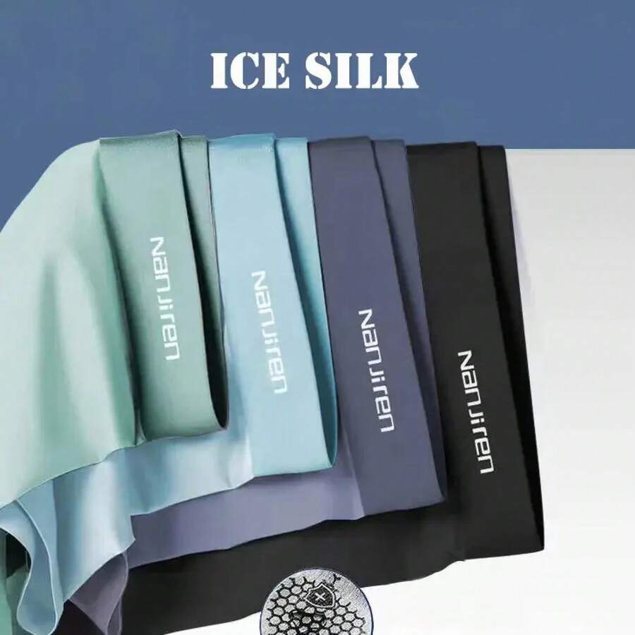 [Success 2026] 4 Pcs Boxer Shorts Ice Silk Underwear For Men Breathable Male Briefs Sexy Thin Panties U-Shaped Convex Lingerie Wholesale Lots L-6XL - 藍色 - 查看 1
