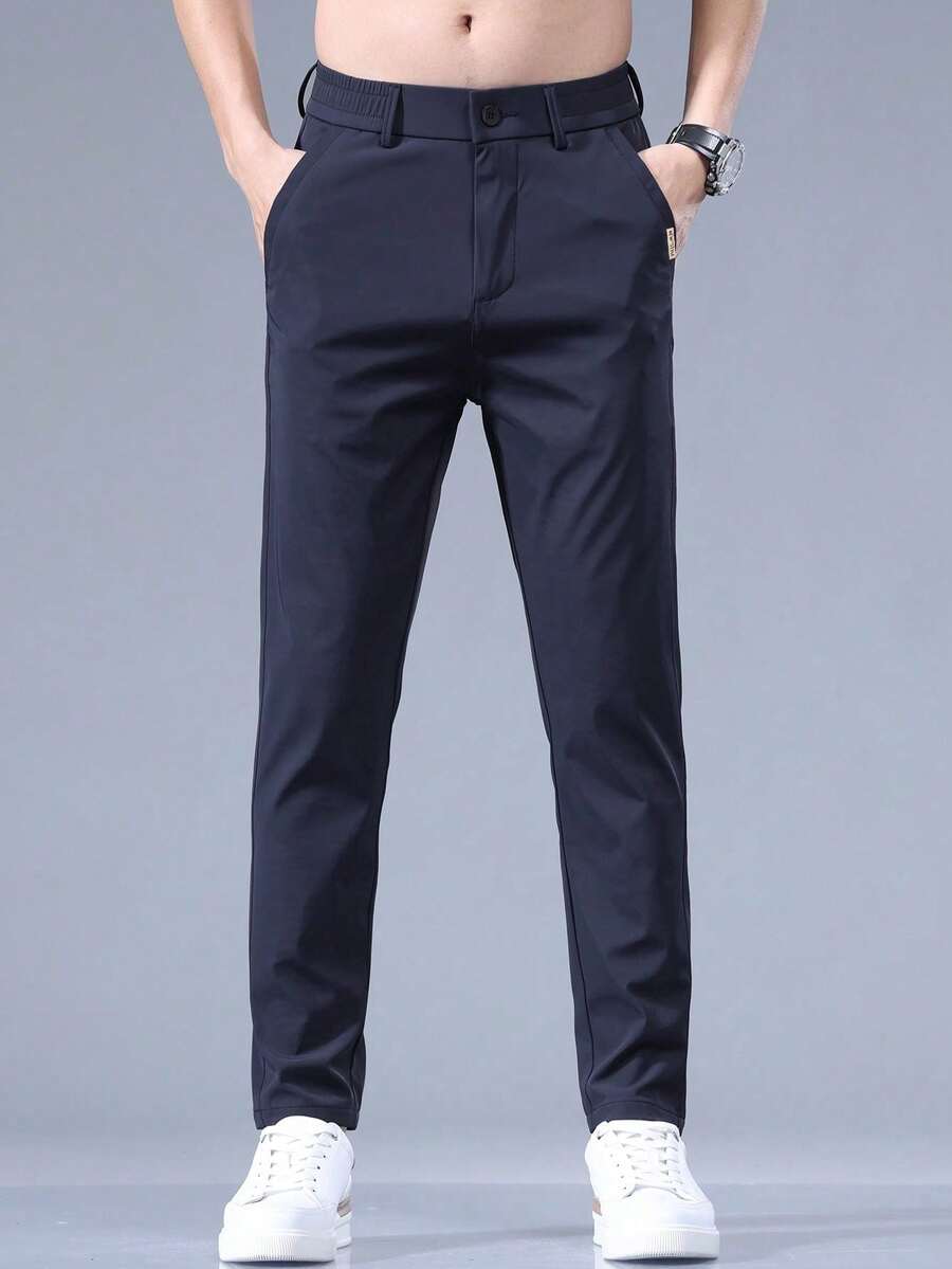 Men's Slim-Fit Straight Leg Casual Trousers With Embroidered Letter Pocket For Summer - 煙灰色 - 查看 1