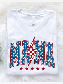 "American Mama" T-Shirt, 4th Of July Pregnancy Announcement T-Shirt, Red, White, And Blue T-Shirt For Mom, Patriotic Gift For Mom, New Mom Outfit For Independence Day - 白色 - 查看 1