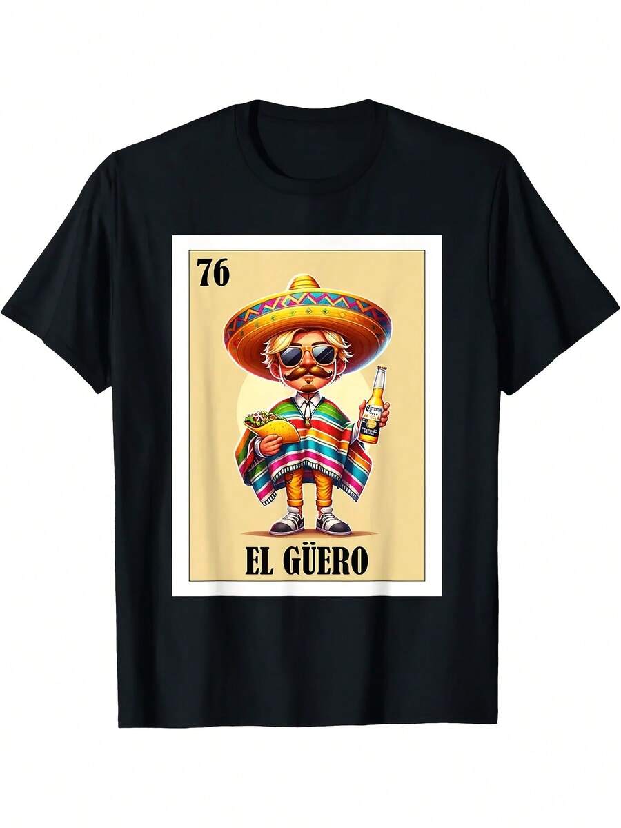 Men's Funny "El Guero" Mexican T-Shirt - El Guero, Ideal For Birthdays, Parties And As A Gift Idea For Cinco De Mayo - Soft And Breathable Crew Neck T-Shirt - 黑色 - 查看 1