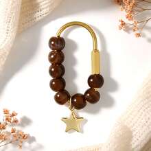 1pc Vintage Marble Acrylic Beaded Bag Charm With Star Pendant, U-Shaped Spring Gate Ring Colorful Beads Keychain, Wallet Backpack Decorative Pendant, Aesthetic Style - Multicolor - View 12