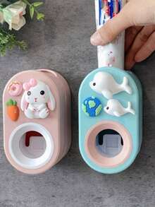 1pc Automatic Toothpaste Dispenser 3D Rabbit Cartoon Adhesive Bathroom Accessory Toothpaste Holder Wall-Mounted Drill-Free Toothpaste Squeezer Suitable For Bathroom Christmas/Halloween Gift! - A - View 2