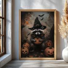 1 Stück, Leinwand Wandkunst, gerahmte Wanddekoration, süßer Hexen-Waschbär mit Kürbis und Fledermaus Herbstwald Leinwand Wanddekoration, ländliche Dark Academia Horror Halloween Poster, gruselige Fledermaus Kunst, Vintage Wanddekoration, geeignet für moderne Heimdekoration, Raumdekoration, Wohnheimdekoration, Schlafzimmerdekoration, Wohnzimmerdekoration, Badezimmerdekoration, Küchendekoration, Esszimmerdekoration - Waschbärzauberer - Übersicht 6