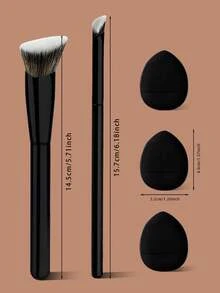 Set de 5 piezas de brochas mini para corrector, brocha angular para base, brocha triangular para corrector, brocha pequeña para corrector - Negro - Ver 5