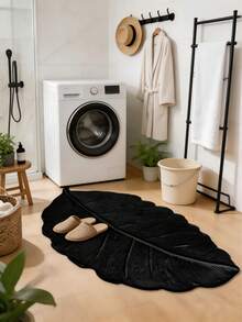 1pc Black Leaf Pattern Bath Mat, Bathroom Rug, Doormat, Small Carpet, Washable Carpet, Home Decor, Area Rug, Outdoor Mat, Bedroom Carpet - Multicolor - View 9