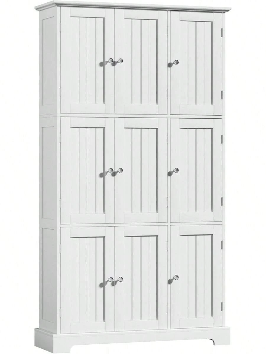 Storage Cabinet With 9 Doors Narrow Floor Cabinet With Adjustable Shelves White Slim Pantry Cabinet Freestanding Multi Compartment Vertical Organizer For Kitchen Bathroom Laundry Room - White - View 1