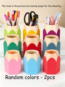 2pcs Colorful Pen Holders - Cute Desktop Storage Box, Random Color, PE Plastic Cup Design, With Box Stationery Organizer, Back To, First Day Of School - Multicolor - View 10