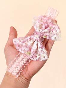 2件組馬卡龍色蕾絲嬰兒髮箍，刺繡花朵網紗幼兒嬰兒新生兒彈性尼龍髮帶，嬰兒髮飾 - 彩色 - 查看 4