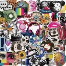 50Pcs Transparent Vintage Pop Style Y2K Stickers Scrapbook Aesthetic Stickers Retro Y2K Gifts Merch Stickers Helmet Stickers Dirt Bike Stickers Vinyl Waterproof Stickers For Water Bottle,Computer,Laptop,Phone,Luggage,Notebook,Fridge - Multicolor - View 2