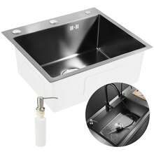 45 X 50 Cm Kitchen Sink Stainless Steel With Holes For Tap And Soap Dispenser Built With Strainer Basket Valve And Overflow Set - Black - View 7