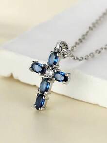 1 pieza Colgante de collar con cruz de circonita cúbica encantadora, regalo del Día de San Valentín para mujeres, boda, compromiso, aniversario, accesorio para fiestas - 1# - Ver 6