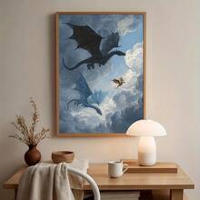2D Plat, 2D Plat, 1 pièce Art mural sans cadre, présentant un thème confortable et rêveur avec un dragon volant, parfait pour le style Dark Academia. Cette impression sur canevas minimaliste met en valeur les ailes de Basgat Iliria, décoration idéale pour les amateurs de livres et les chambres d'étudiants - F - Voir 2