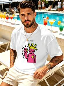 Camiseta para hombre con estampado gráfico A, cuello redondo, ajuste cómodo, casual, ajuste confortable, estampado de - Blanco - Ver 2