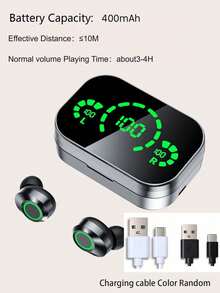 Wireless Earbuds With Touch Control, Digital Display, Long Battery Life, And Microphone - Black - View 3