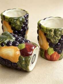 Silesian Style Handmade Ceramic Pot And Cup, Hand-Molded, Hand-Painted, Enhanced 3D Fruit Relief, Thick Texture Sculpted Grapevine, Cold Water Pitcher, Juice Pitcher, Tea Pot, Coffee Cup, Tea Cup, Milk Cup, Suitable For Daily Use And Gifts, Garden Parties, Family Gatherings - Multicolor - View 10