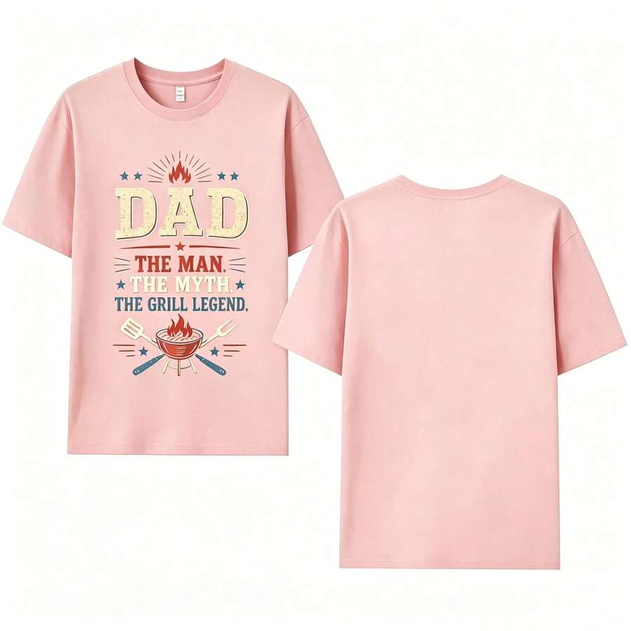 Camiseta de Regalo para el Día del Padre con Diseño de BBQ para Papá – El Hombre, El Mito, La Leyenda de la Parrilla – La Mejor Camiseta para Papá Parrillero - Rosa - Ver 1