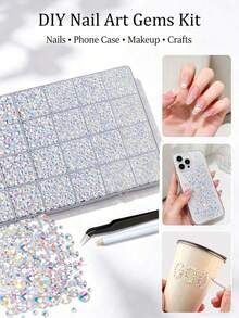 Hộp đá đính móng tròn Y2K Giáng Sinh bóng loáng, đá pha lê màu sắc trang trí nail art, phù hợp cho trang điểm tiệc và DIY nail art, bộ đá đính móng - Nhiều màu - Xem 8