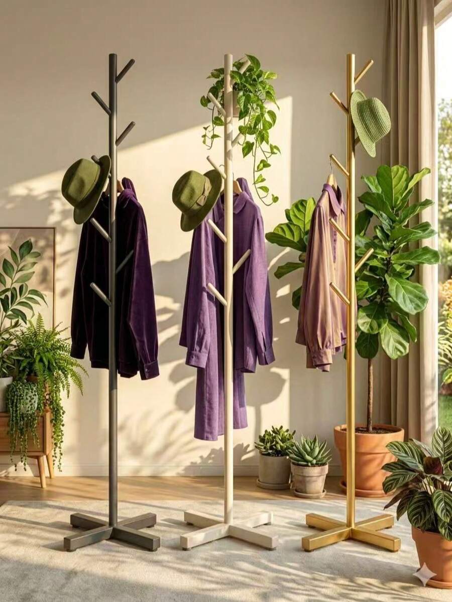 Freestanding Metal Coat Rack, Tree-Shaped Design With Multiple Hooks, Space-Saving, Suitable For Coats, Hats And Bags, Perfect For Entryway, Bedroom, Living Room And Student Apartment Use - Black - View 1