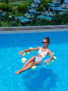 Striped Transparent Glitter Mesh Inflatable Water Hammock Float, Adult Square Pool Lounge Chair, Suitable For Summer Beach Swimming - Multicolor - View 4