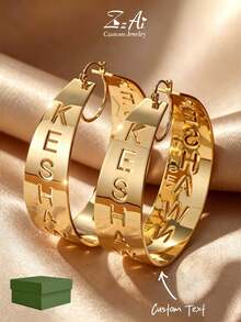 [ZzAi Custom]1pc Customized Earring, Name Earring, Letter Earring, Large Earring, Gold Name Earring, Nameplate Earring, Personalized Gift - Oversized Earrings - View 1