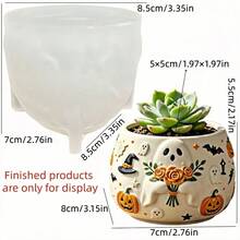 SUPWANPENG 1pc Resin Silicone Mold Halloween Cute Ghost Holding Flower Pumpkin Bat Relief Round Pot Shape DIY Handmade Casting Mold, Can Make Flower Pot, Pen Holder, Candle Holder, Key Storage Box, Compatible With Resin, Plaster, Clay, Cement, Concrete, Desktop Succulent Green Plant Decoration Ornament Mold, Perfect For Home Decor, Halloween, Valentine's Day, Christmas Gift Handmade Mold - No BW379 Mold - View 10