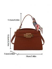 Mini bolso de mano de moda de unicolor con solapa de PU, bolso cuadrado - Marrón - Ver 7