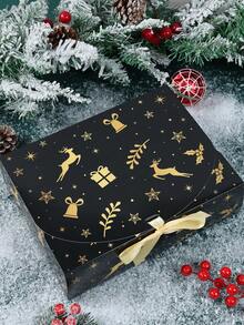 6pcs Christmas Gift Boxes With Ribbons, Black & Gold Christmas Gift Packaging Boxes, Christmas Snowflake Reindeer Snowman Penguin Design Christmas Gift Boxes, Christmas Party Small Gift Boxes, Christmas Gift Packaging Supplies, Home Christmas Decor, Christmas Gifts, Winter Holiday Decor, Seasonal Packaging, Christmas Party Supplies, Christmas Decor, Room Decor, 2027 New Year Decor, Christmas Decor - Christmas Black Gold - View 10