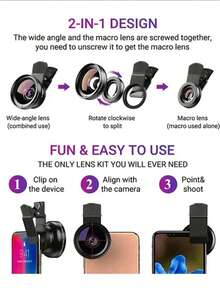 2-In-1 Phone Macro Lens, 12.5x Macro Lens + 0.45x Wide Angle Lens, Compact Phone Lens, Enhanced Photography Effect, Universal Phone Clip, Easy To Carry, Suitable For Daily Photography And Travel. - A - View 3