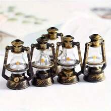 5pcs Vintage Bronze Mini Lantern Collectible Decor, Aged Retro Kerosene Lamp Model, Suitable For Dollhouse Scenery, Handmade Enthusiasts, Desktop Display - Multicolor - View 9
