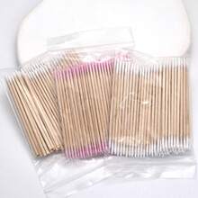 100/200pcs Pointed Cotton Swabs White Double-Ended Precision Eyebrow Cotton Swabs Wooden Handle Nail Polish Remover Pen Disposable Makeup Application Sticks Beauty Tools - Double-headed - View 10