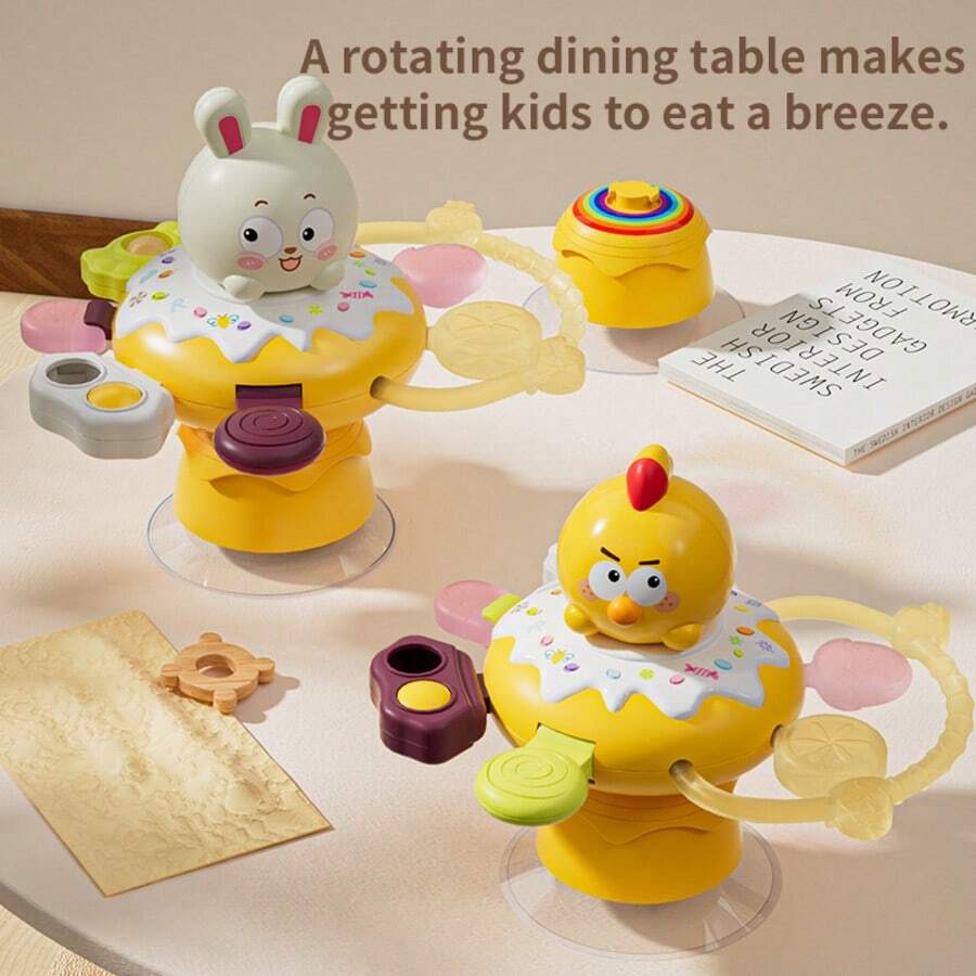 1pc Baby Table Suction Rotating Toy, Fun Chicken & Rabbit Rotating Sensory Cognitive Learning Educational Toy, Stress Relief Play - Multicolor - View 1