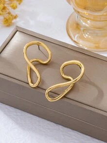 1 par de pendientes de botón de moda casual para mujer con diseño de línea geométrica retorcida, adecuados para uso diario - Amarillo Oro - Ver 3
