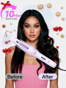 Automatic Rotating Curling Iron, One-Key Rotating Hair Clip, Ceramic Curling Iron, Multi-Temperature Settings, Easily Create Perfect Curls - UK Plug(220-240V) - View 10