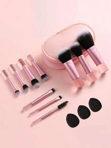 4/6pcs Mini Makeup Brush Set With Zipper Storage Bag, Portable Travel Makeup Brushes, Multi-Color Options, Comb Set, Makeup Brush Set, Full Makeup Set, Makeup Brush Set, Makeup Brush Set, Makeup Gift Set, Gift, Professional Makeup Brushes, Full Makeup Set - Multicolor - View 1