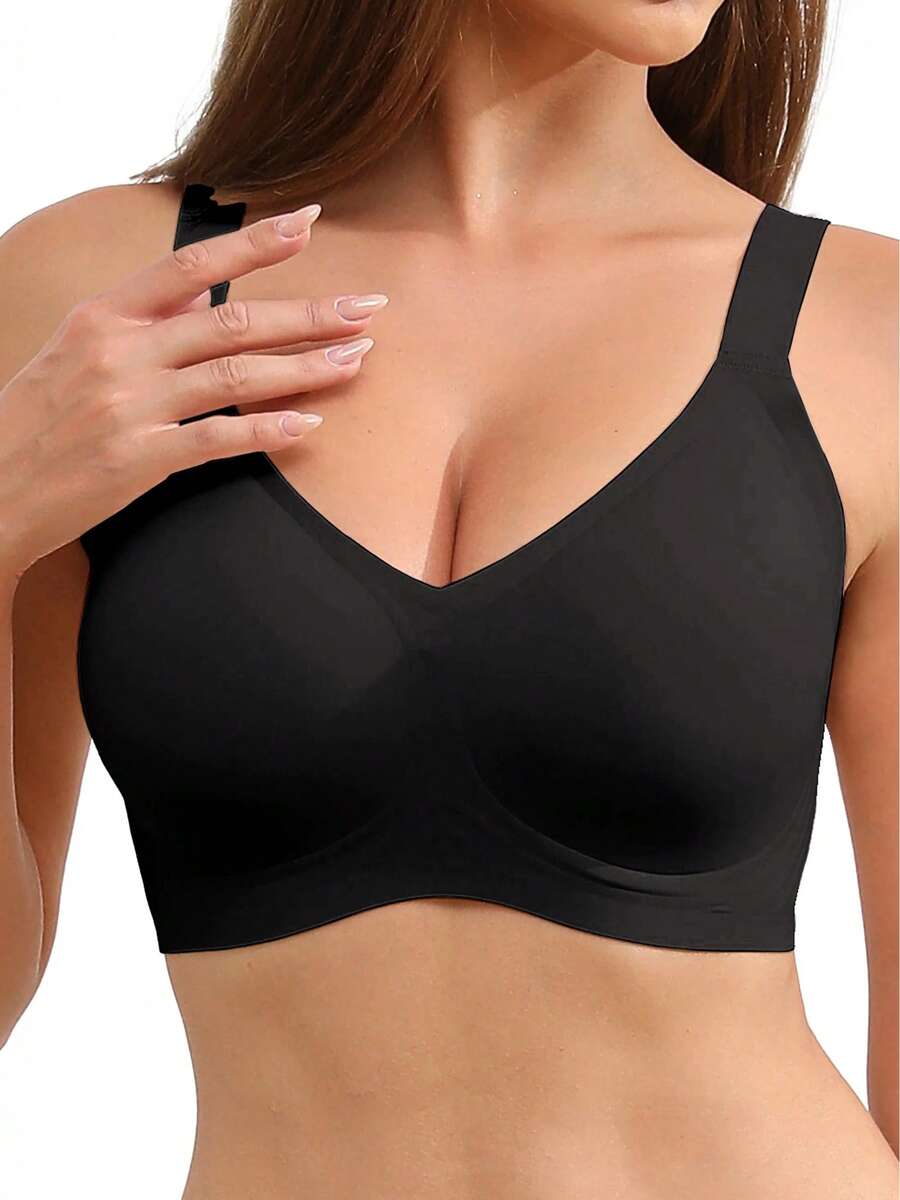MINTREUS Women's Bras, Wireless Push-Up Support Bras, Wire-Free Comfort, Full Coverage, Seamless - Hitam - View 1